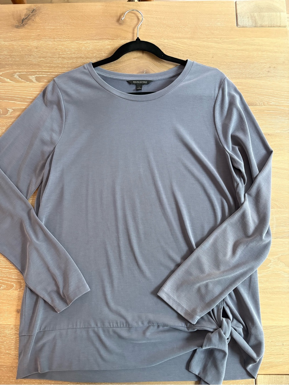 Banana Republic Grey Long-Sleeve Knot-Hem Top